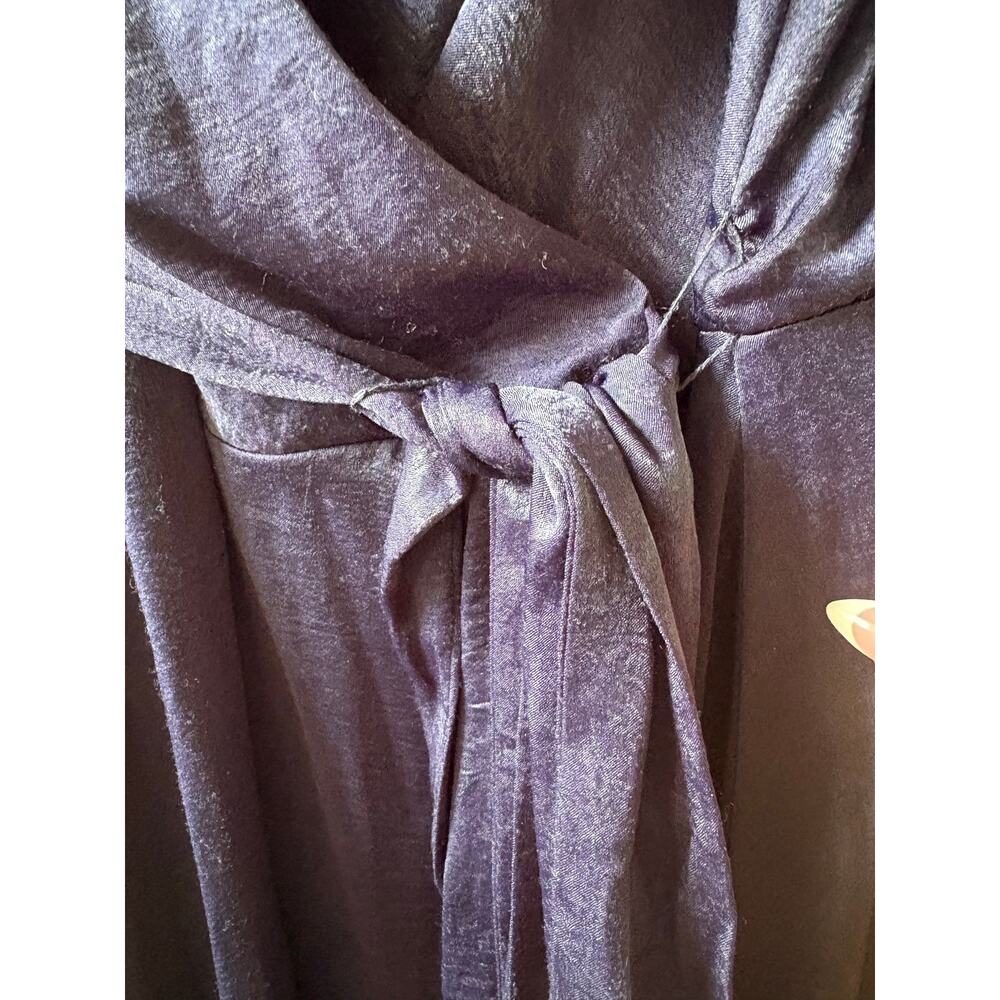Gal Meets Glam Jennifer Navy Midi Satin Ruffle Wrap Hi Low Dress Size 2 - Picture 11 of 11
